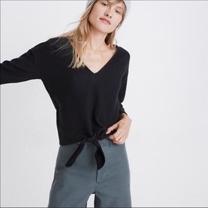 Women's Black Texture & Thread Tie Front Top